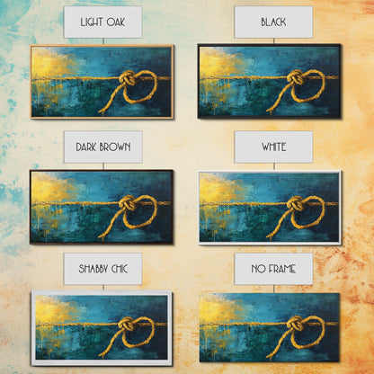 Nautical Knot, coastal wall art, rustic decor, blue and green wall art, ocean painting, framed canvas print, extra wide art