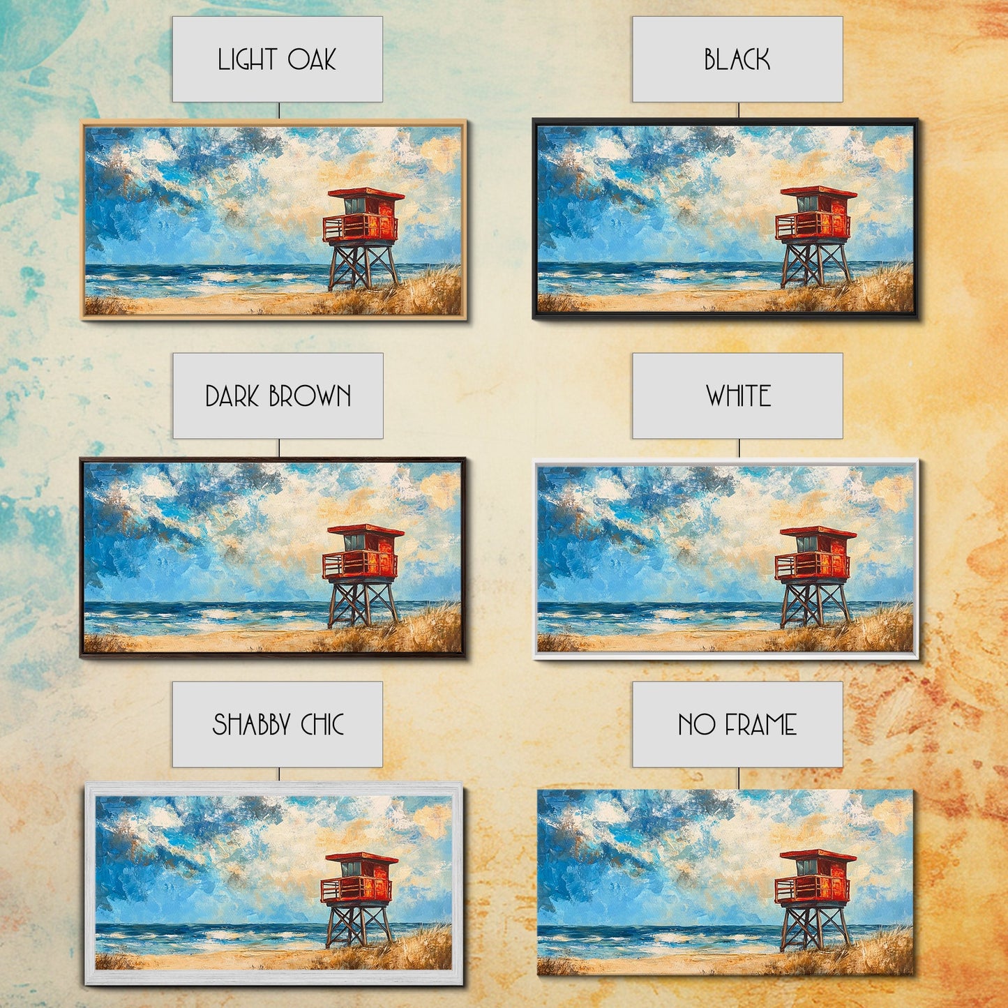 Lifeguard Tower, coastal landscape art, beach painting, seascape painting, nautical wall art, canvas print, horizontal wall art