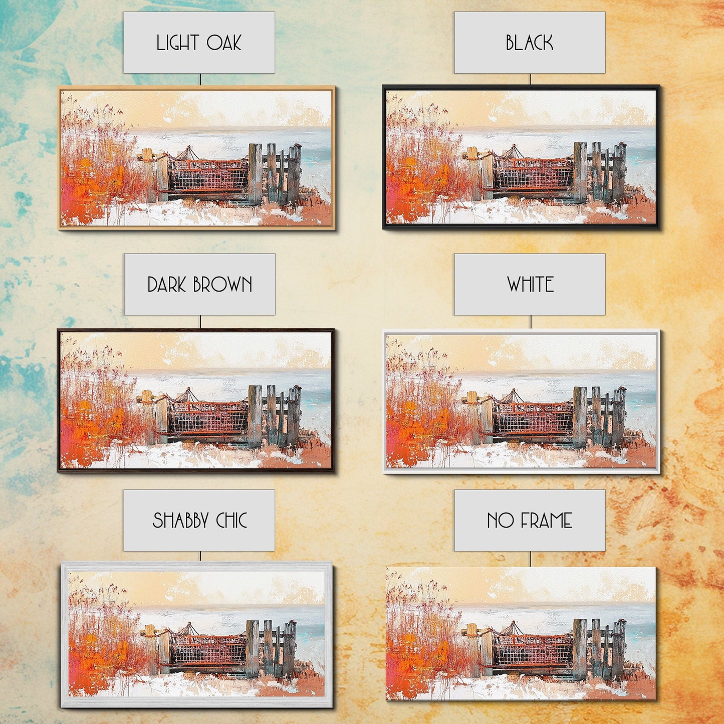 Rustic Dock, coastal decor, rustic art, farmhouse art, seascape painting, nautical painting, framed canvas print, extra wide art