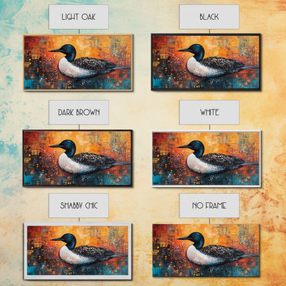 Gemälde eines Seetauchers, Vogelkunst, Tierkunst, Naturmalerei, Wandbild mit türkisfarbenem Motiv, gerahmter Leinwanddruck, Seedekor, rustikale Wandkunst