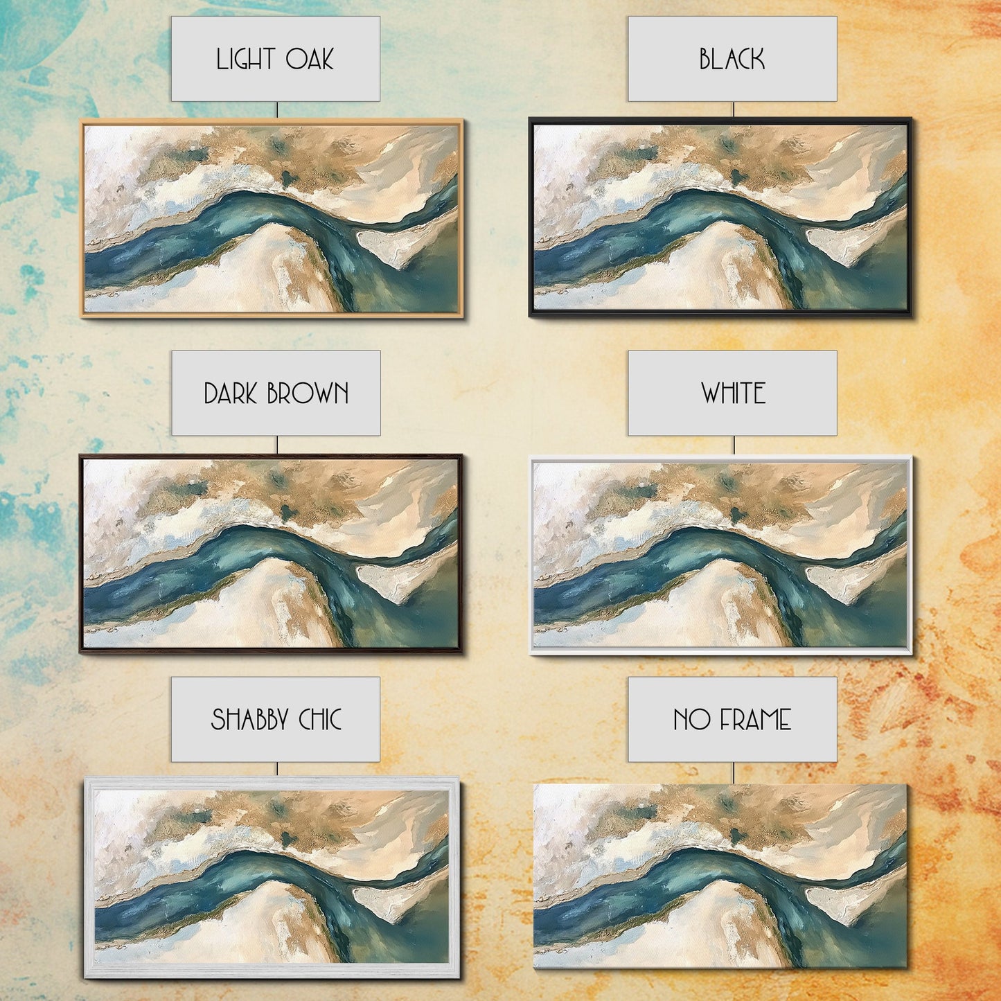 Abstrakter Fluss, neutrale Landschaft, Panoramabild, Leinwanddruck, Wabi-Sabi-Kunst, rustikale Wandkunst, Wandbild für über dem Bett, minimalistische Kunst