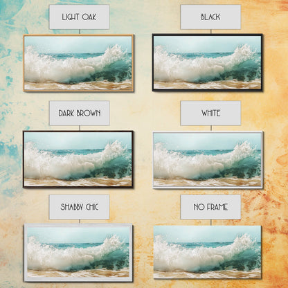 Meereswelle, Strandspritzer, Panoramabild, gerahmter Leinwanddruck, Surf-Wandbild, nautische Dekoration, Küsten-Wandbild, extra breites Bild