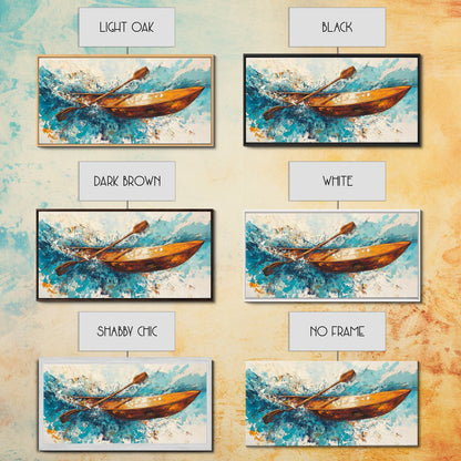 Nautical painting, boat painting, framed canvas print, extra wide art, seascape painting, rustic wall art, coastal wall art, ocean waves