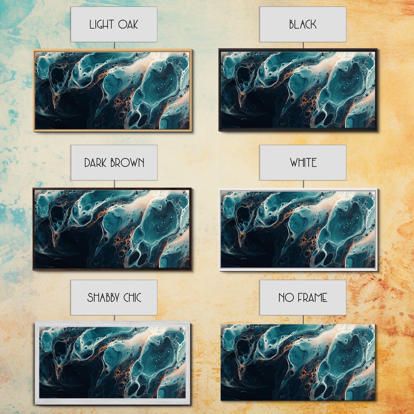 Abstract Fluid Art, moody art, blue and green wall art, wabi sabi art, extra wide art, horizontal wall art, Canvas Print