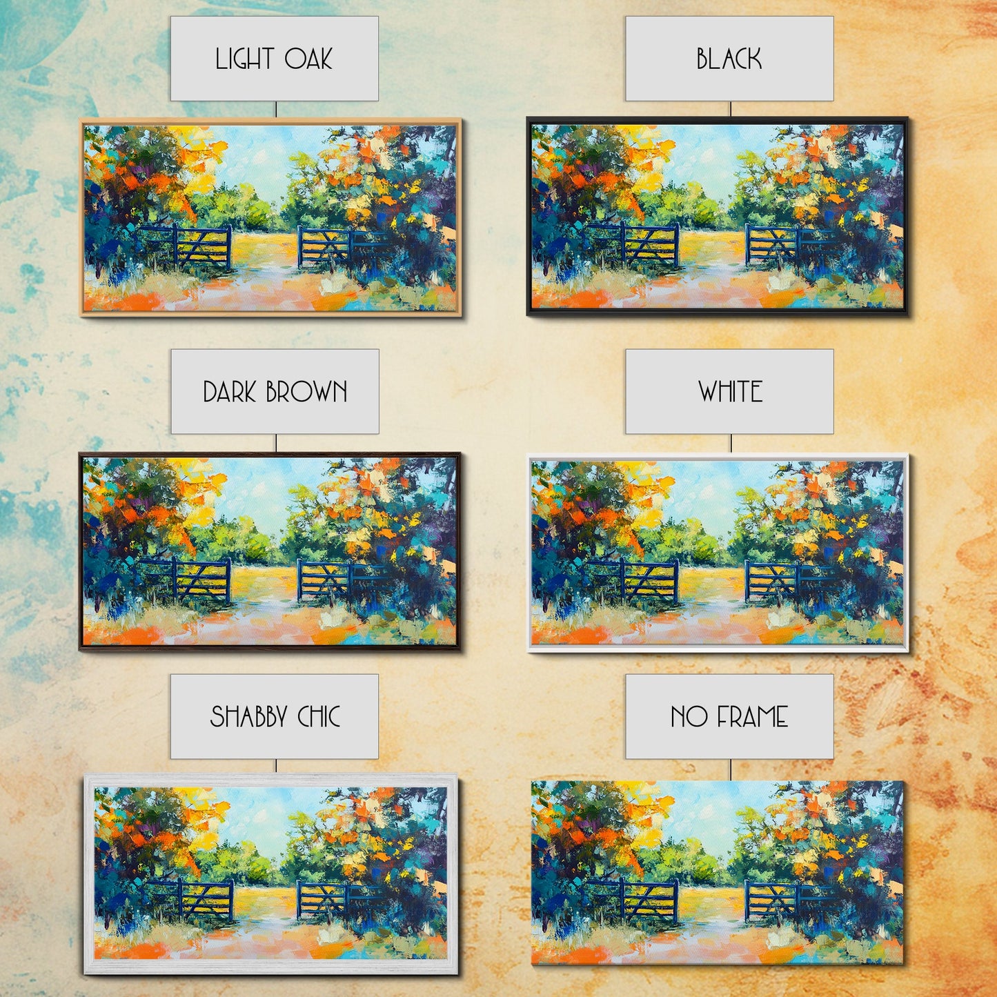 Open Gate, countryside painting, landscape art, framed canvas print, autumn wall art, farmhouse decor, rustic art, extra wide art