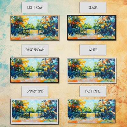 Open Gate, countryside painting, landscape art, framed canvas print, autumn wall art, farmhouse decor, rustic art, extra wide art