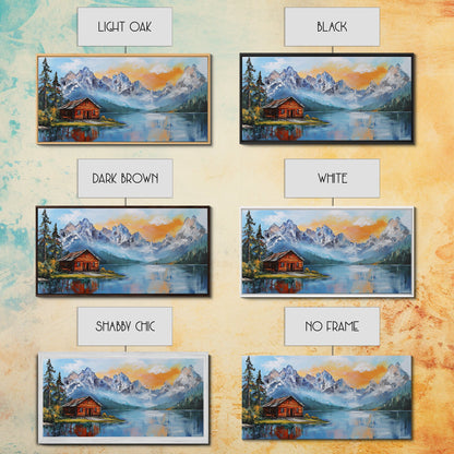 Mountain Cabin, Rustic Art, Lake Tahoe Art, Above Sofa Art, Landscape Painting, Bedroom Art, Framed Canvas Print, Farmhouse Art