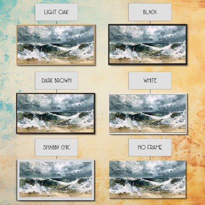 Stormy Ocean, Seascape Painting, Nautical Painting, Coastal Landscape Art, Horizontal Wall Art, Canvas Print, Rustic Decor