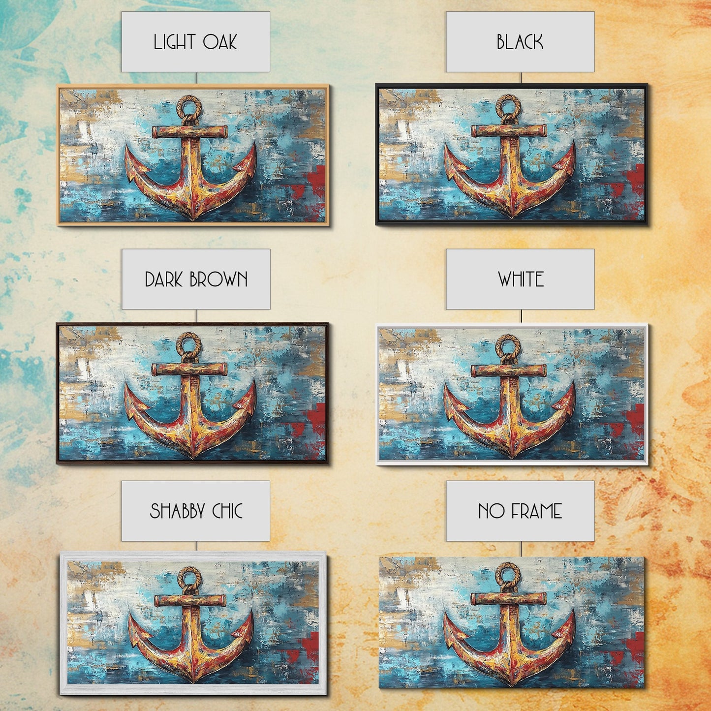 Nautischer Anker, Küstendeko, Rustikale Wandkunst, Extra breites Bild, Nautische Wandkunst, Horizontale Wandkunst, Gerahmter Leinwanddruck, Wohnzimmerkunst