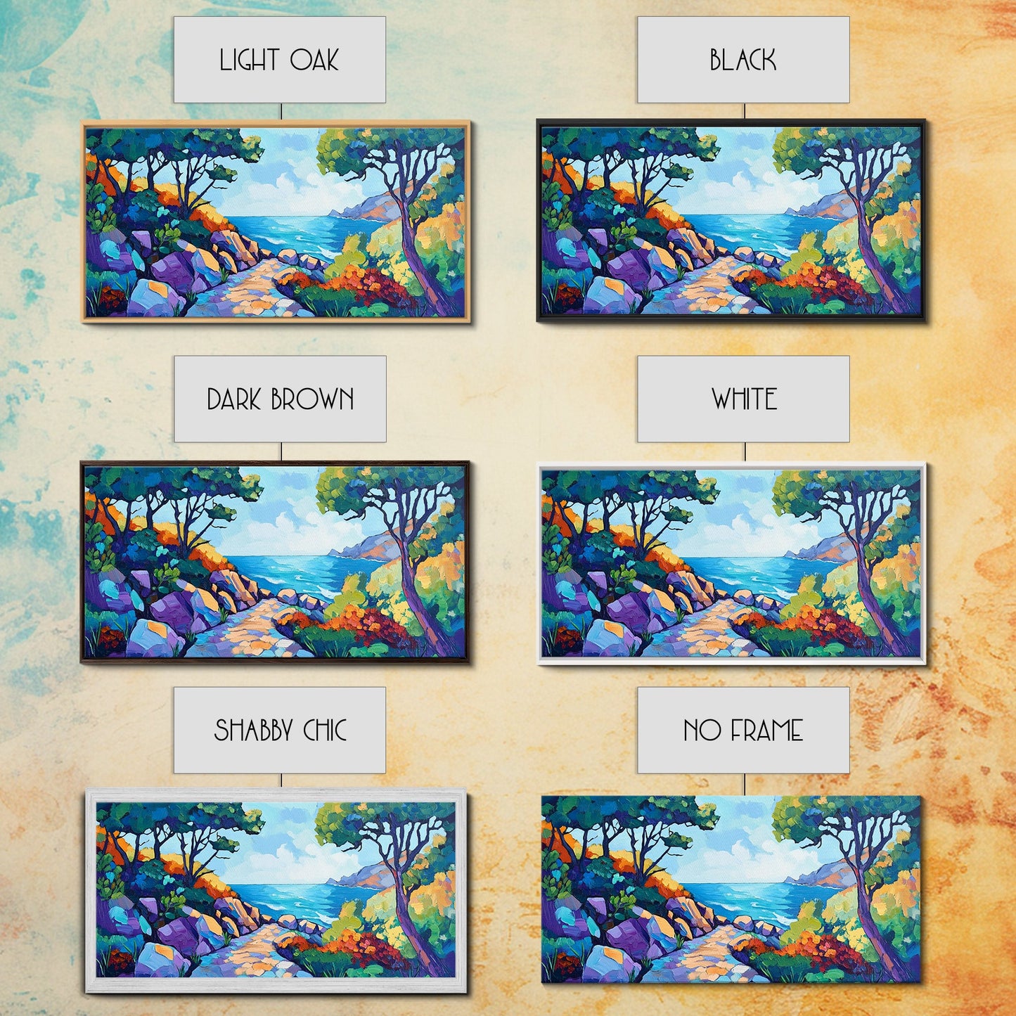 Coastal Pathway, bold colors, impressionist seascape, ocean view, vibrant painting, coastal wall art, Canvas Print, beach decor