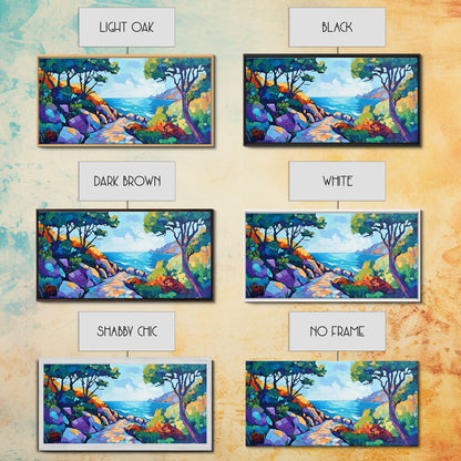 Coastal Pathway, bold colors, impressionist seascape, ocean view, vibrant painting, coastal wall art, Canvas Print, beach decor