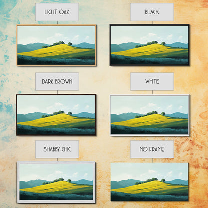 Hügellandschaft, Berglandschaft, grüne Wandkunst, Landschaftskunst, Kunst für über dem Sofa, Bauernhauskunst, Leinwanddruck
