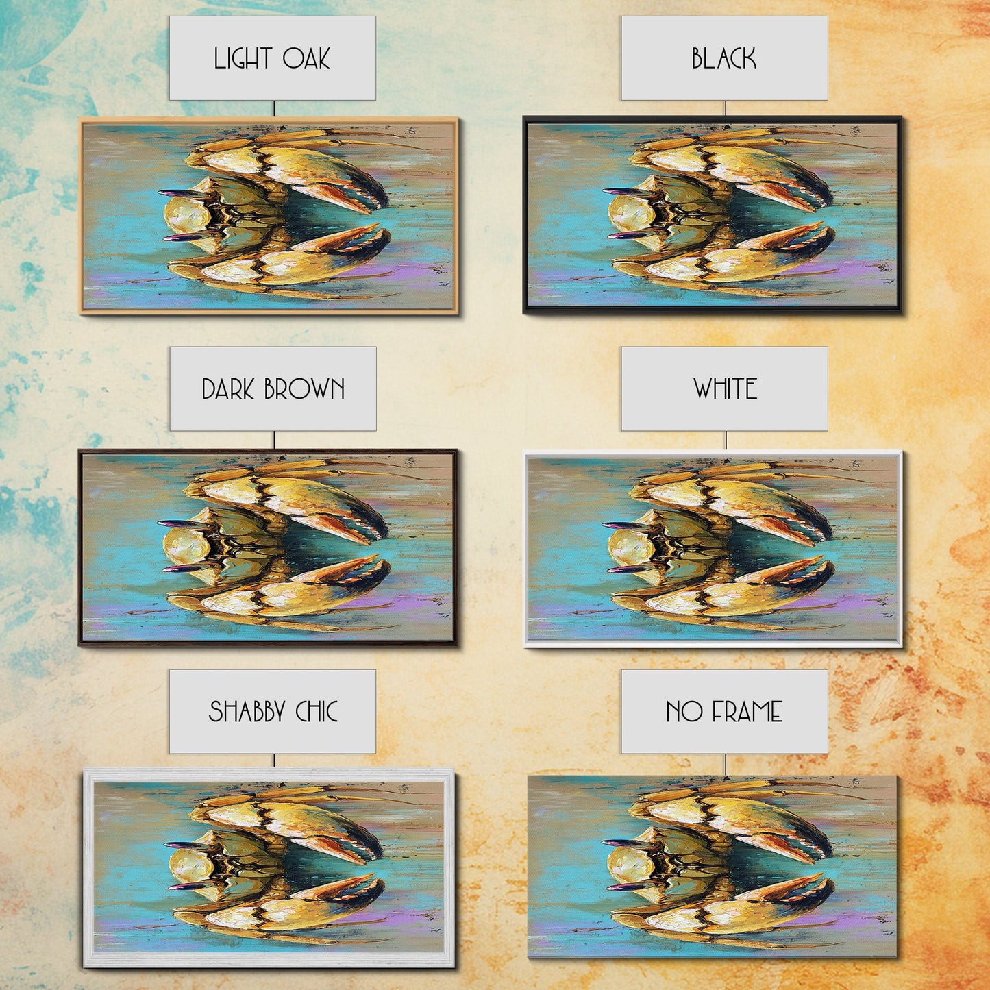 Krabbenbild, Küstendeko, Maritime Wandkunst, Rustikale Kunst, Gerahmter Leinwanddruck, Meereskunst, Strandhauskunst, Kunst mit Meeresmotiven