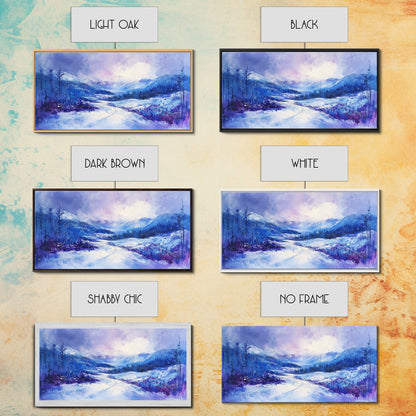 Snowy Mountain Art, Winter Landscape, Framed Canvas Print, Above Couch Art, Panoramic Painting, Mountain Painting