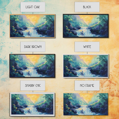 Waterfall Painting, Canvas Print, mountain painting, extra wide painting, nature landscape art, panoramic art, bedroom wall art