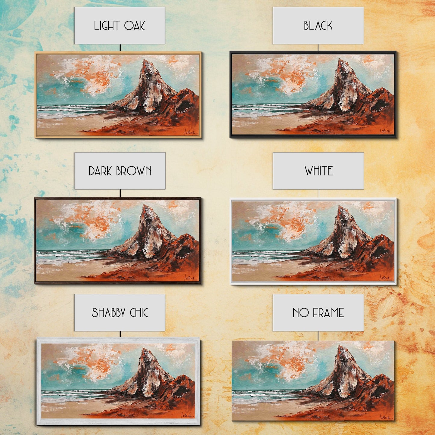 Desert Mountain, Canvas Print, rustic art, landscape painting, extra wide painting, panoramic wall art, above sofa art