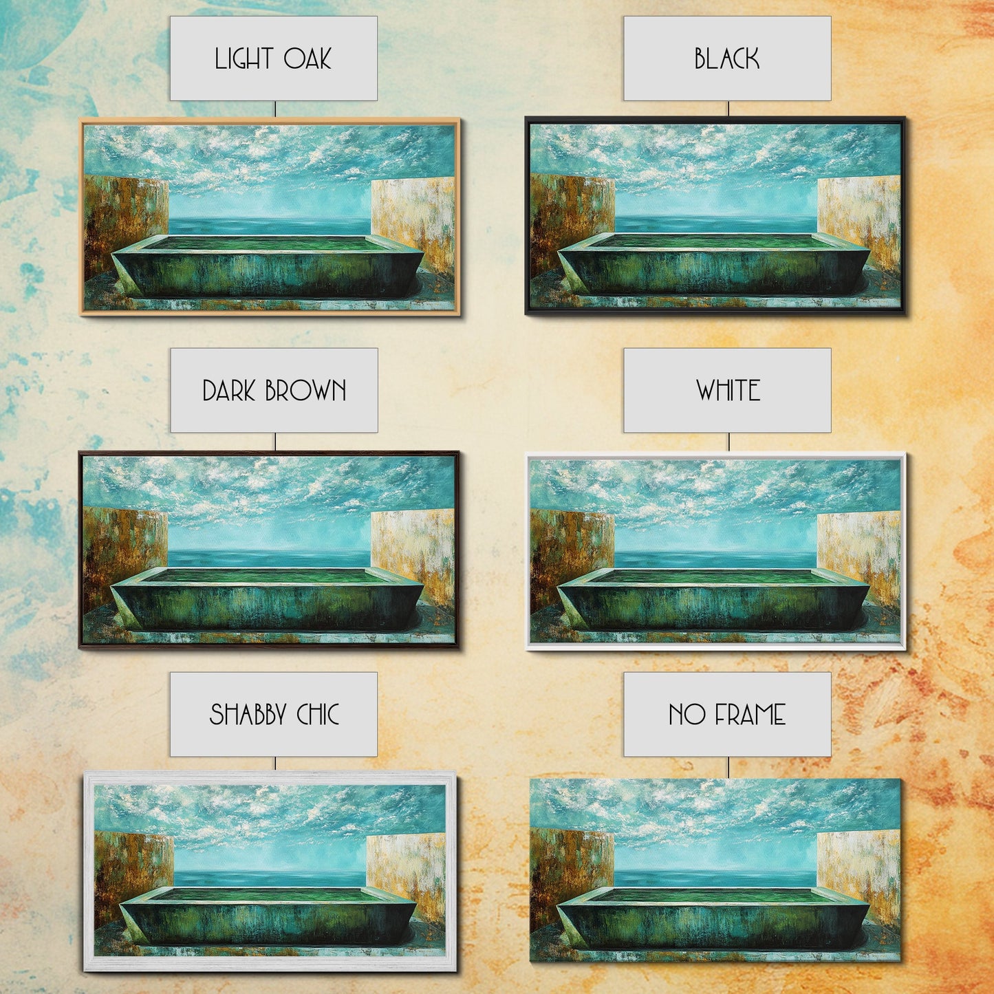 Infinity-Pool, Leinwanddruck, moderne Landschaftskunst, minimalistisches Dekor, extra breites Gemälde, blau-grüne Wandkunst, zeitgenössische Kunst