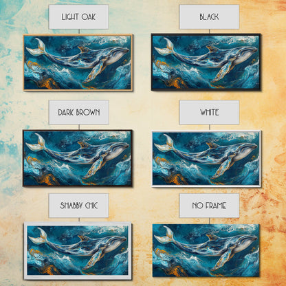 Blauwal, Meereswellen, Leinwanddruck, Walgemälde, maritime Dekoration, Küstenwandkunst, Seestück, extra breites Kunstwerk