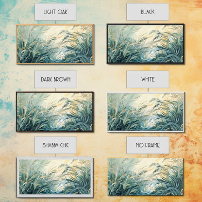 Green grass, warm light, Canvas Print, wabi sabi wall art, sage green wall art, botanical prints, extra wide art, minimalist art