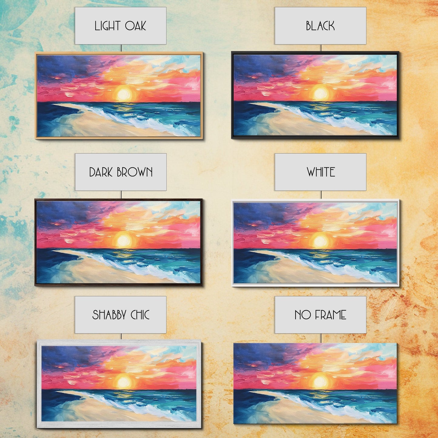 Sonnenuntergangs-Strandgemälde, Küstenlandschaftskunst, Maritime Dekoration, Surf-Wandkunst, Ozean-Sonnenuntergangskunst, Maritime Wandkunst, Leinwanddruck