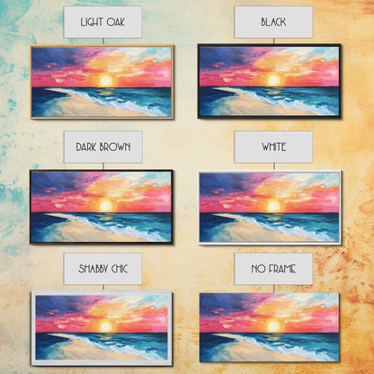 Sonnenuntergangs-Strandgemälde, Küstenlandschaftskunst, Maritime Dekoration, Surf-Wandkunst, Ozean-Sonnenuntergangskunst, Maritime Wandkunst, Leinwanddruck