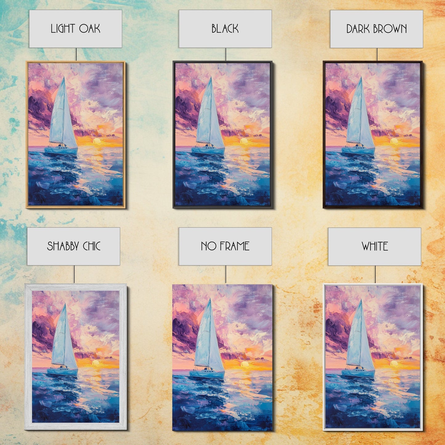 Sailboat Painting, Ocean Sunset Art, Nautical Wall Art, Coastal Landscape, Romantic Seascape, Living Room Art, Canvas Print