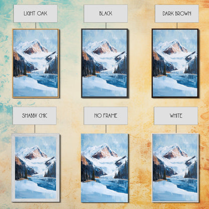 Snowy Mountain Lake, mountain painting, landscape painting, lake Tahoe art, extra wide art, panoramic art, Canvas Print