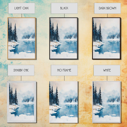 Snowy Mountain Scene, pine tree art, smoky mountain art, landscape painting, framed canvas print, rustic wall art, above sofa art