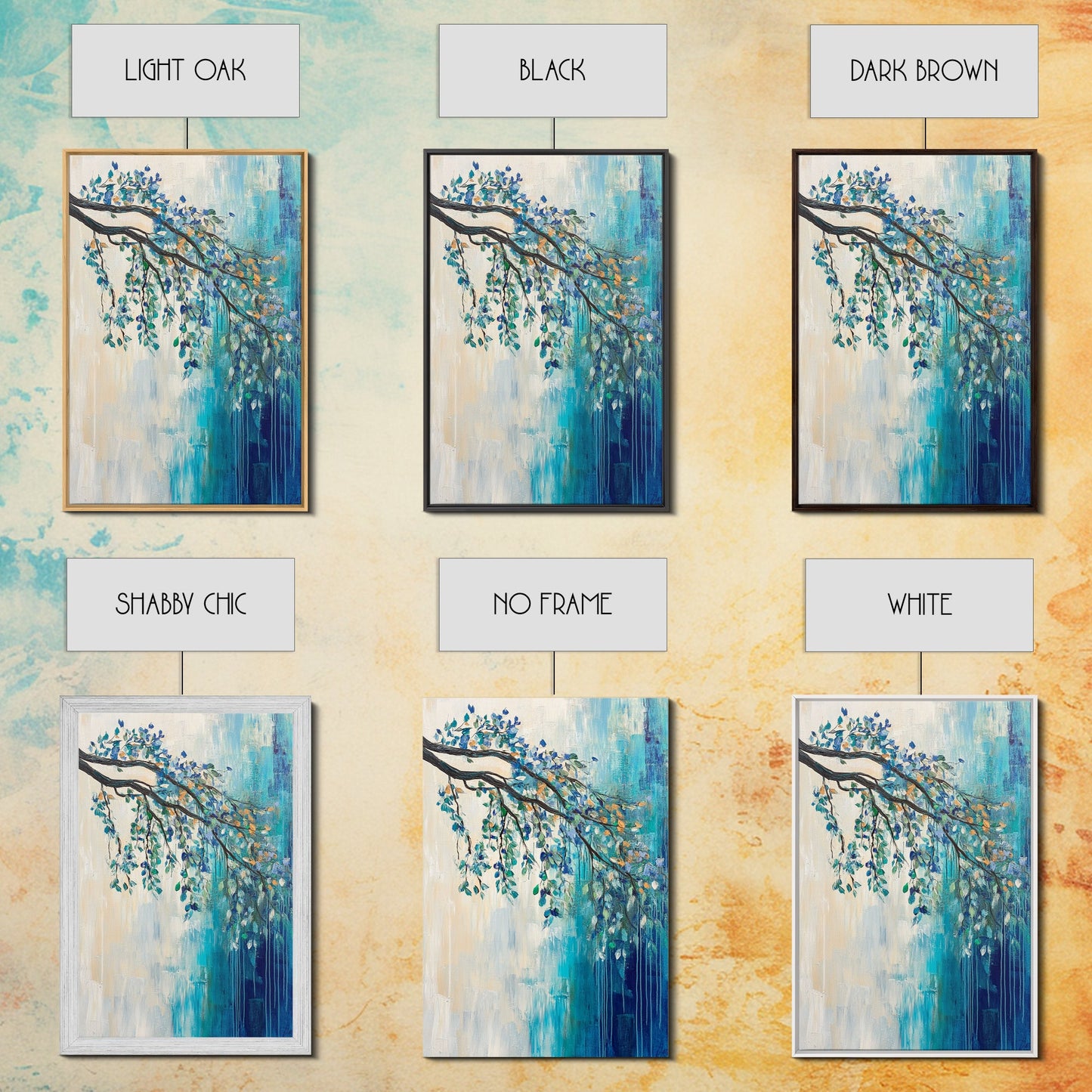 Hanging Branch, botanical prints, birch tree painting, nature wall art, Canvas Print, blue and green wall art, zen wall art, rustic decor