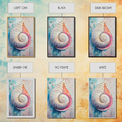 Nautical Shell Framed Canvas Print Coastal Boho Wall Art, Ocean Beach House Decor, Pastel Seashell Painting, Relaxing Seaside Artwork
