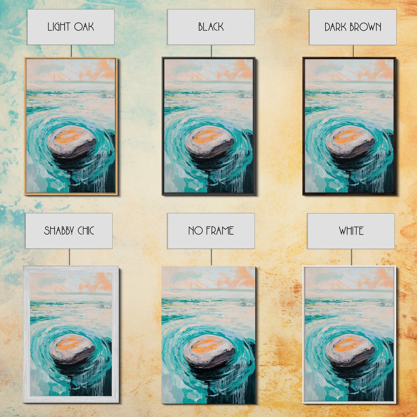 Ocean Rock Waves Canvas Print Coastal Wall Art, Beach House Decor, Abstract Seascape Painting, Nautical Art, Modern Minimalist Art