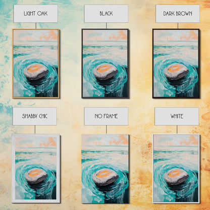 Ocean Rock Waves Canvas Print Coastal Wall Art, Beach House Decor, Abstract Seascape Painting, Nautical Art, Modern Minimalist Art