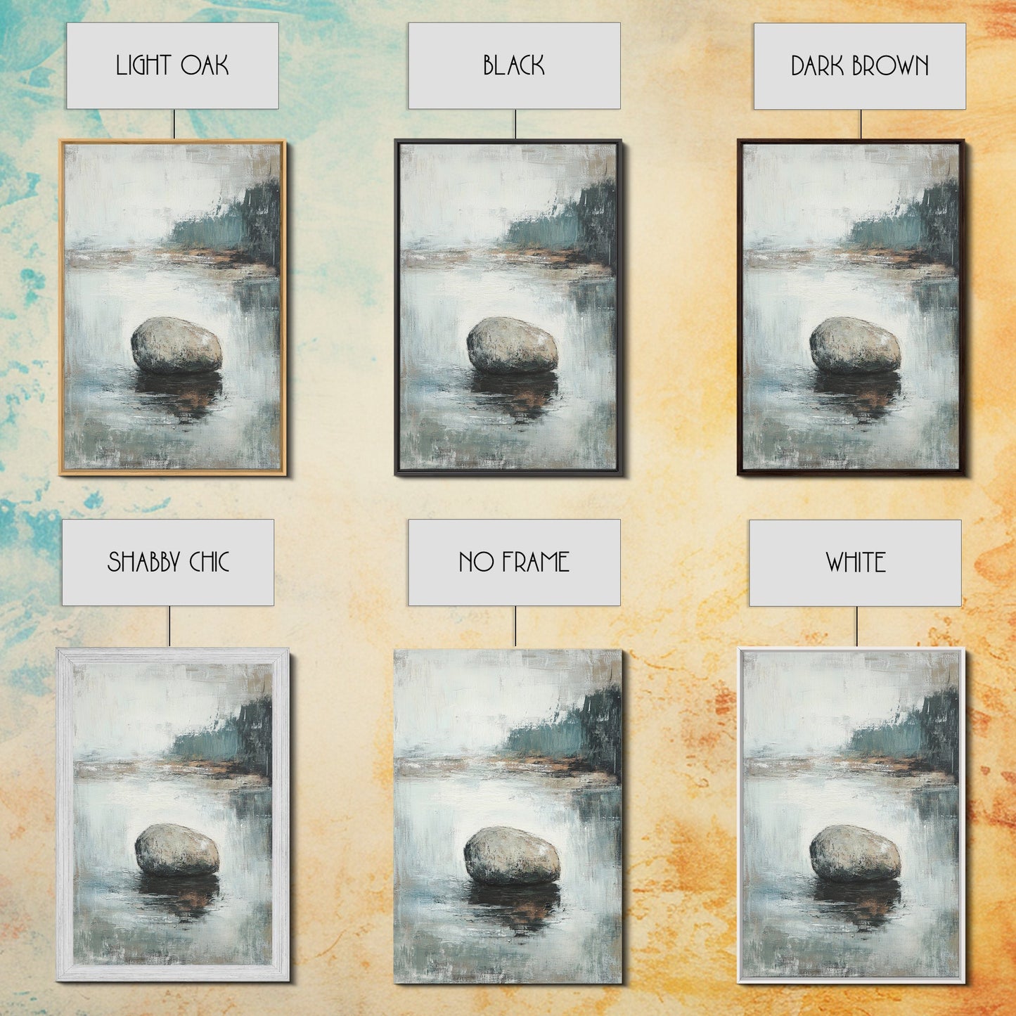 Serene River Rock Canvas Print Nature Inspired Wall Art, Minimalist Landscape Painting, Zen Decor, Neutral Tones, Living Room Artwork