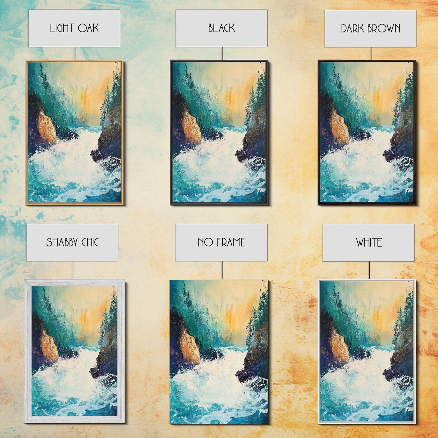 Rushing Waterfall Framed Canvas Print Nature Landscape Wall Art, Wilderness River Painting, Cabin Art, Mountain Stream Artwork