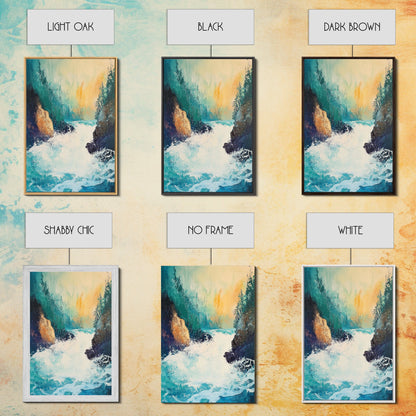 Rushing Waterfall Framed Canvas Print Nature Landscape Wall Art, Wilderness River Painting, Cabin Art, Mountain Stream Artwork