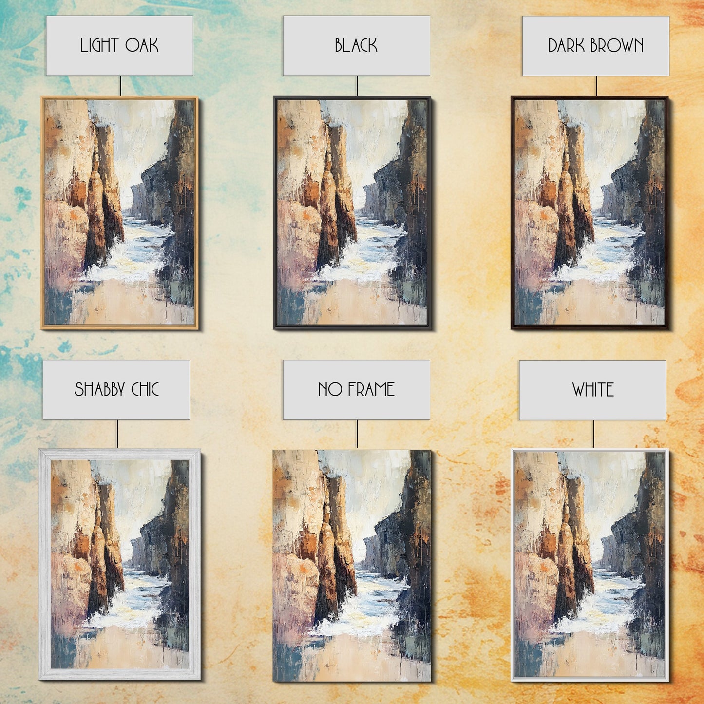 Canyon Coastal Waves Framed Canvas Print Dramatic Landscape Wall Art, Nature Painting, Rustic Western Art, Ocean Cliffs Artwork