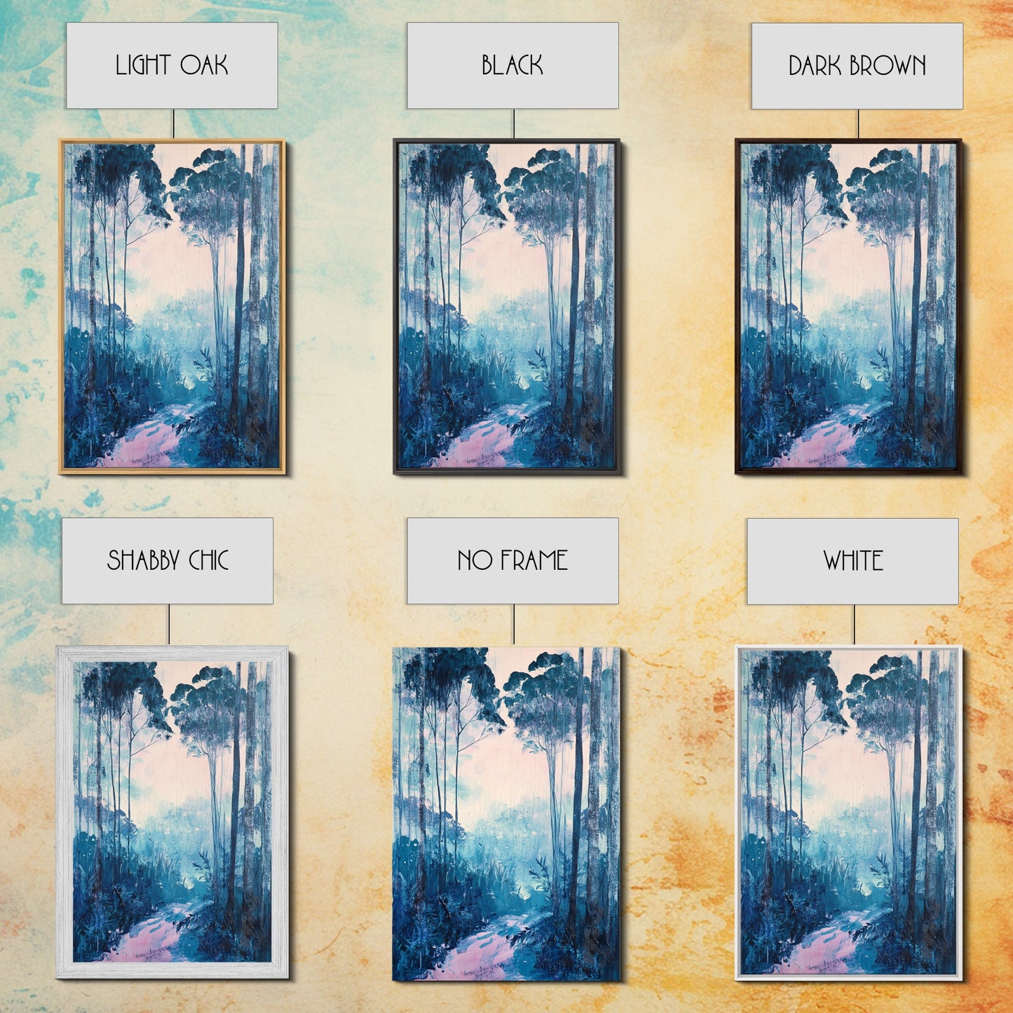 Misty Forest, moody art, birch tree art, pine tree art, landscape painting, gift idea for her, Framed Canvas Print, bedroom art