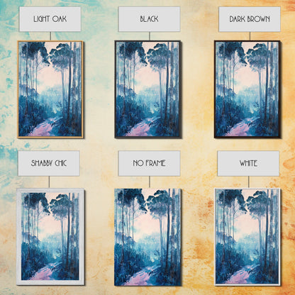 Misty Forest, moody art, birch tree art, pine tree art, landscape painting, gift idea for her, Framed Canvas Print, bedroom art