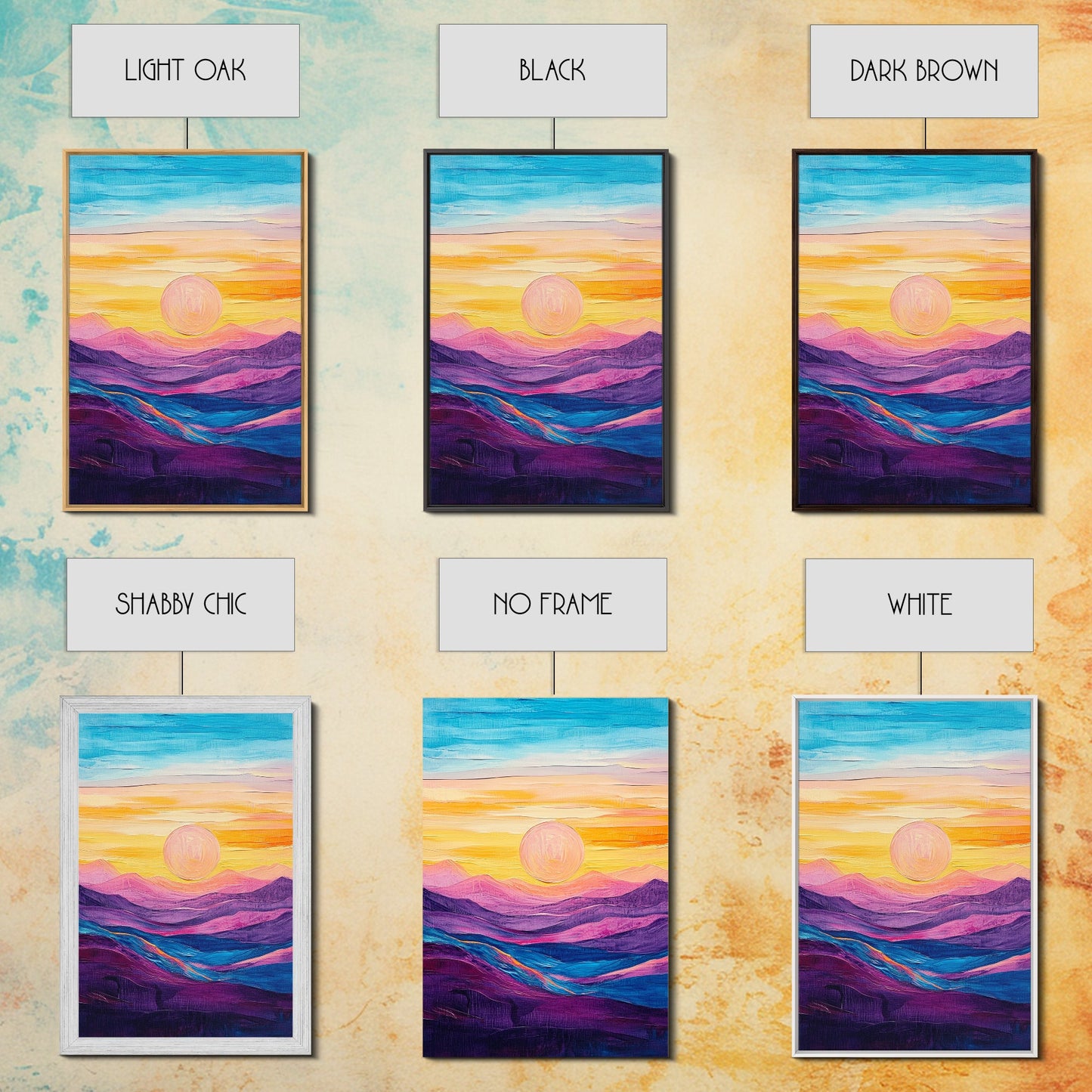 Sunset Horizon, Mountain Painting, Pink Orange Wall Art, Abstract Landscape Art, Canvas Print, Above Sofa Art, Bedroom Art