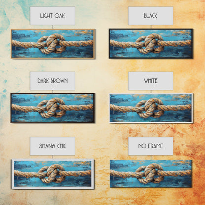 Nautical Rope Knot Framed Canvas Print Coastal Wall Art Rustic Beach House Decor Large Wall Art Nautical Art Living Room Decor