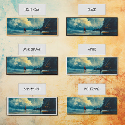 Moonlit Sailboat Canvas Print Dramatic Ocean Wall Art, Coastal Nautical Painting, Dark Blue Seascape, Moody Living Room Decor