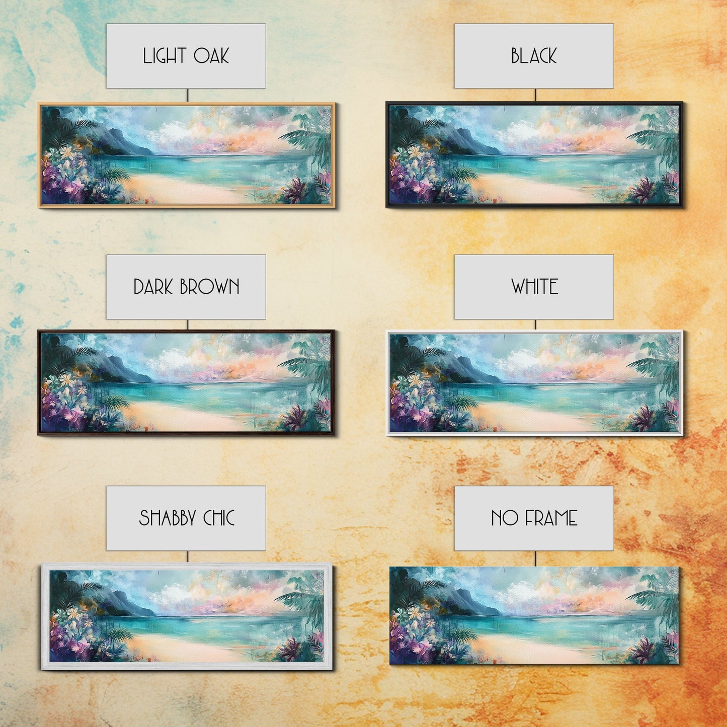 Tropical Beach Paradise Framed Canvas Print, Vibrant Ocean Wall Art, Hawaii Sunset Painting, Coastal Living Room Decor, Relaxing Art