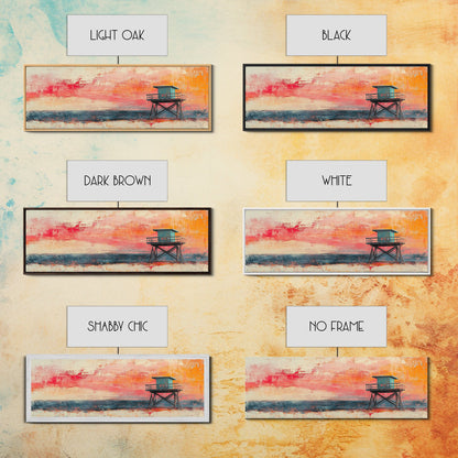 Lifeguard Tower Beach Art, Vibrant Coastal Sunset Painting, Colorful Ocean Wall Decor, Modern Beach House Art, Living Room Wall Art