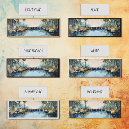 Tranquil River Framed Canvas Print Nature Landscape Art Rustic Cabin Decor Serene Waterfall Painting Lodge Wall Art Autumn Forest Scene