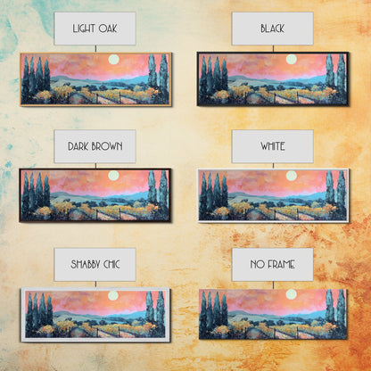 Tuscany Vineyard Painting Sunset Landscape Wall Art Rustic Countryside Decor Warm Autumn Aesthetic Dining Room