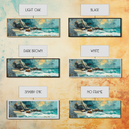 Ocean Cliffside Painting Coastal Rocky Beach Wall Art Dramatic Seascape Artwork Nautical Home Decor Dining Room