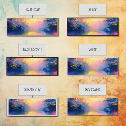 Vibrant Sunset River Framed Canvas Print, Colorful Nature Art, Dreamy Landscape Painting, Living Room Wall Art, Boho Sunset Decor