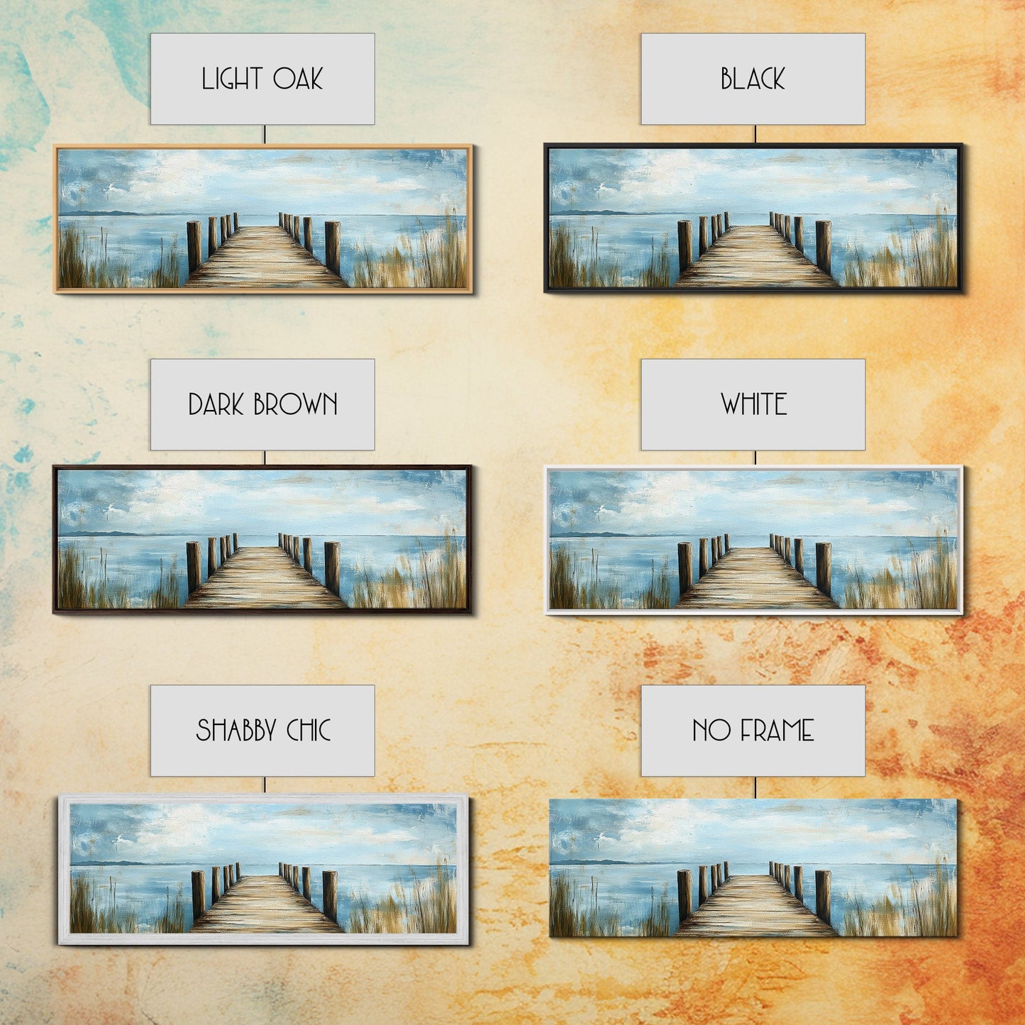 Lake Dock, Peaceful Water Scene, Serene Landscape, Rustic Nature Painting, Minimalist Home Decor, Canvas Print, Framed Canvas Print