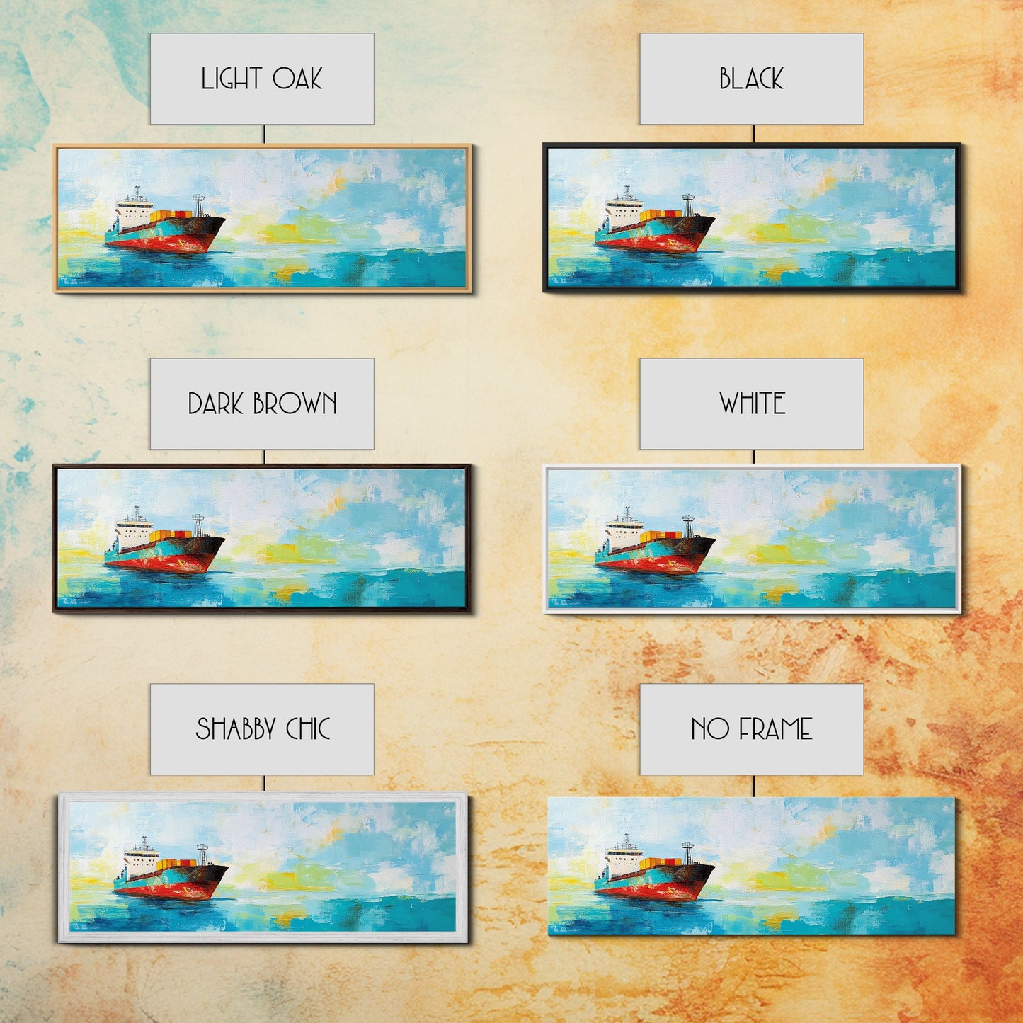 Cargo Ship Ocean Framed Canvas Print Nautical Wall Art, Maritime Decor, Industrial Seascape Painting, Coastal Living Room Artwork