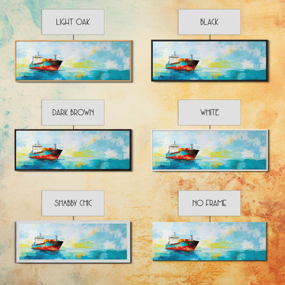 Cargo Ship Ocean Framed Canvas Print Nautical Wall Art, Maritime Decor, Industrial Seascape Painting, Coastal Living Room Artwork